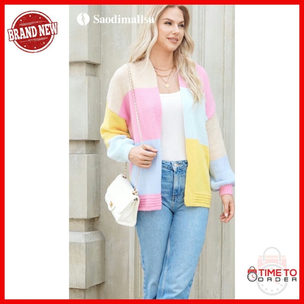 Oversized Chunky Knit Cardigan Open Front Boho Sweater Loose Fit - Picture 7 of 8